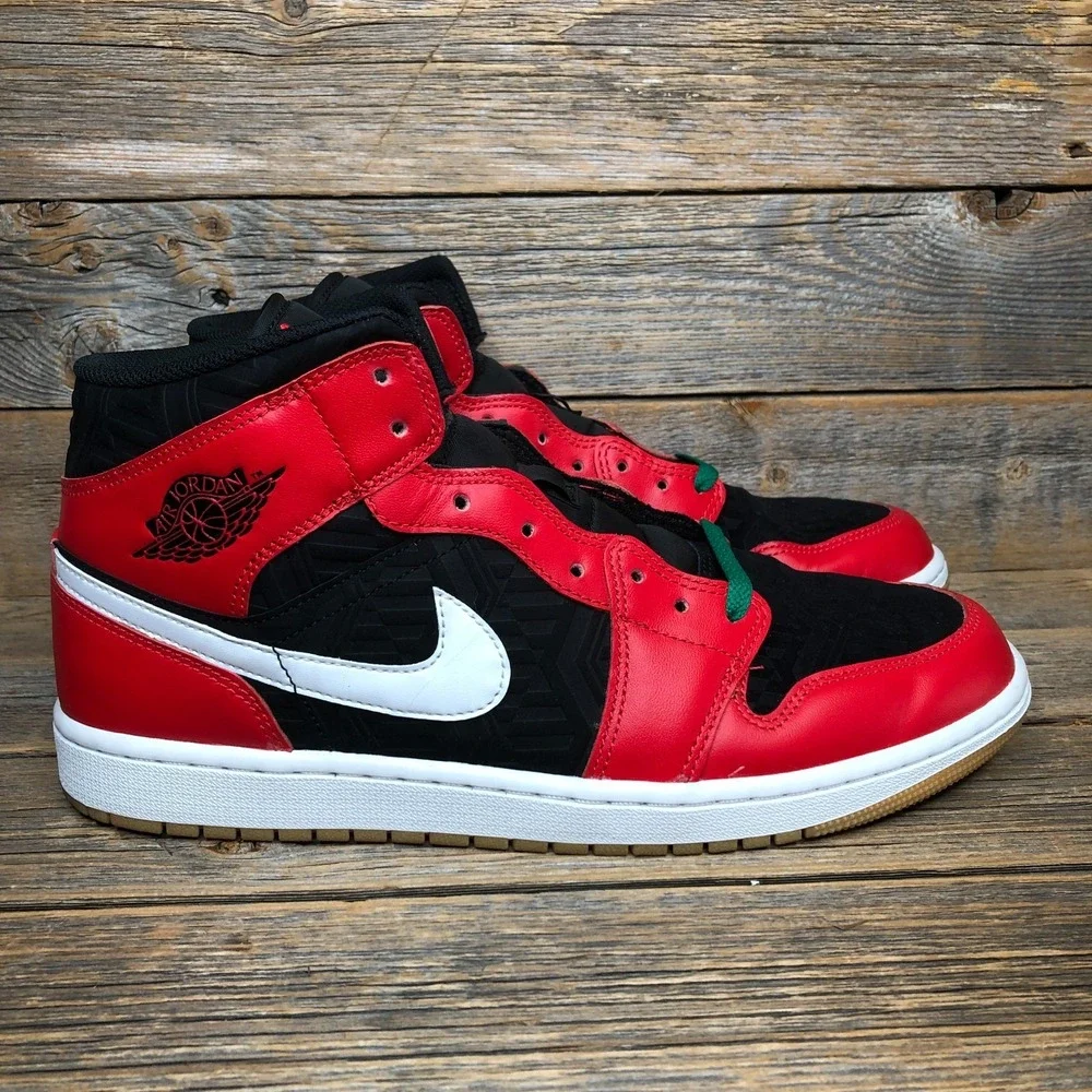 Size 11.5- Air Jordan 1 SE Mid Christmas Black Fire Red Malachite Used With Box